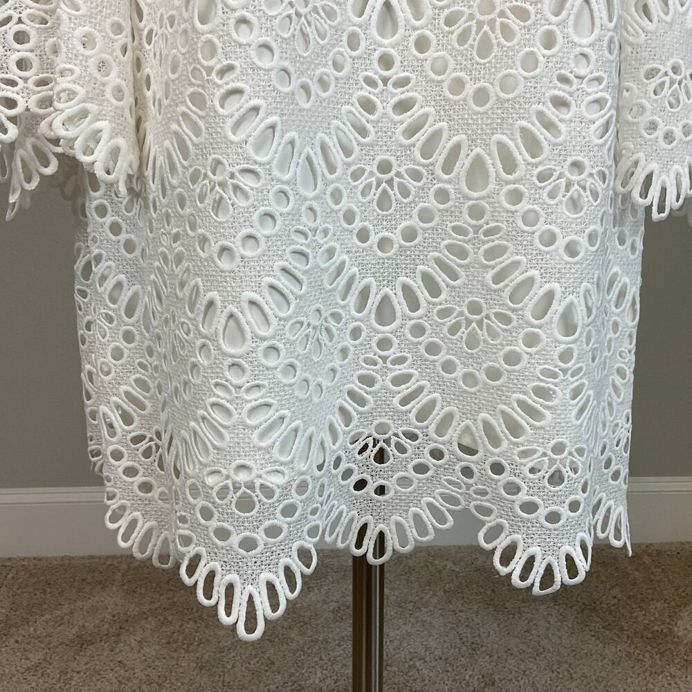 Laundry White Cocktail Dress Eyelet Lace Cut Out Long Sleeve Mini Shift Size 10 - Picture 7 of 9